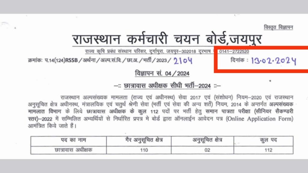 RSMSSB Hostel Superintendent Recruitment 2024